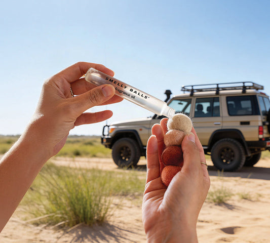 Aromatic oil being added to reusable wool car air freshener