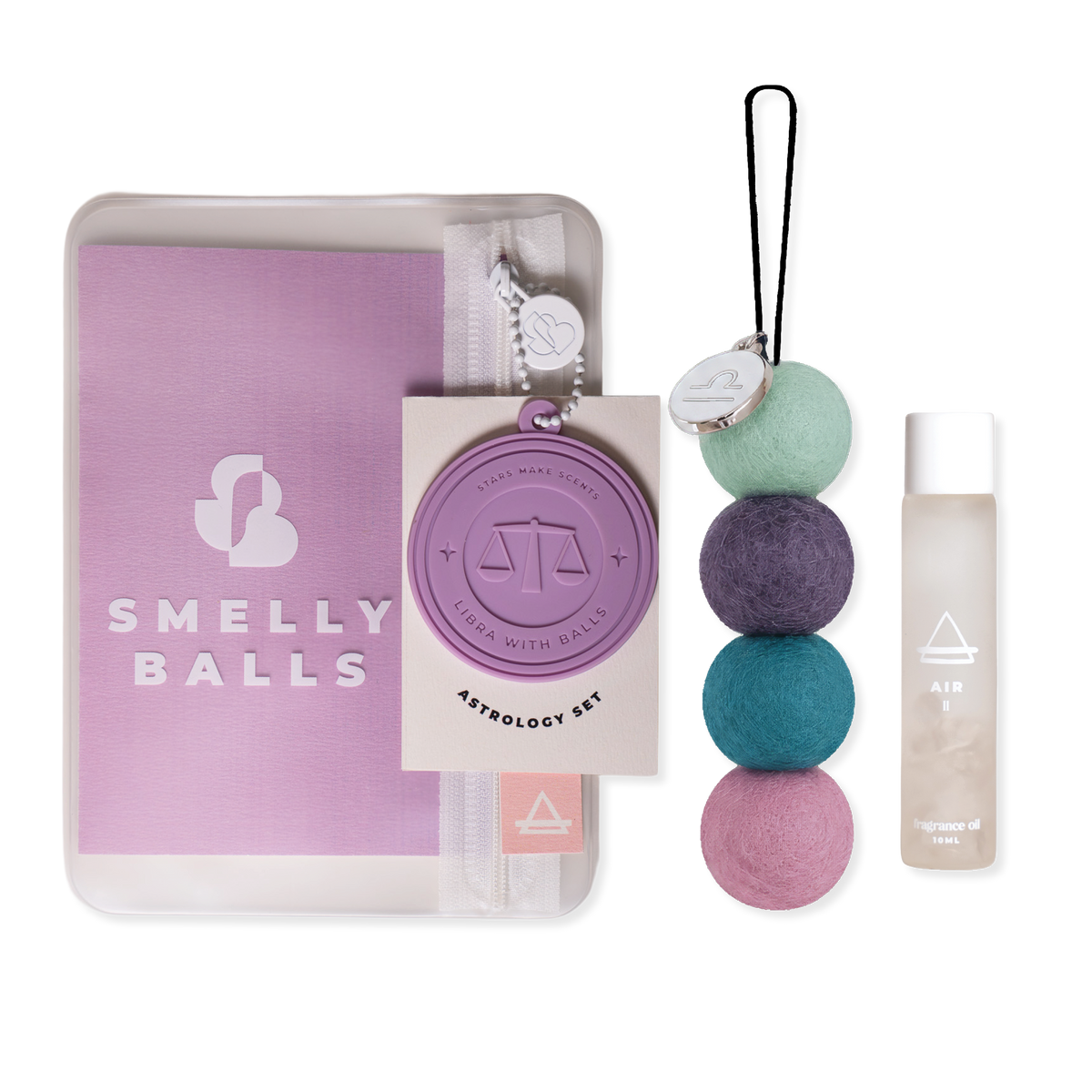 Smelly Balls Libra Set with reusable air freshener, Air crystal fragrance oil, and constellation card gift set