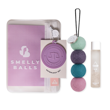 Smelly Balls Libra Set with reusable air freshener, Air crystal fragrance oil, and constellation card gift set