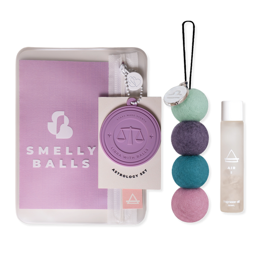 Smelly Balls Libra Set with reusable air freshener, Air crystal fragrance oil, and constellation card gift set