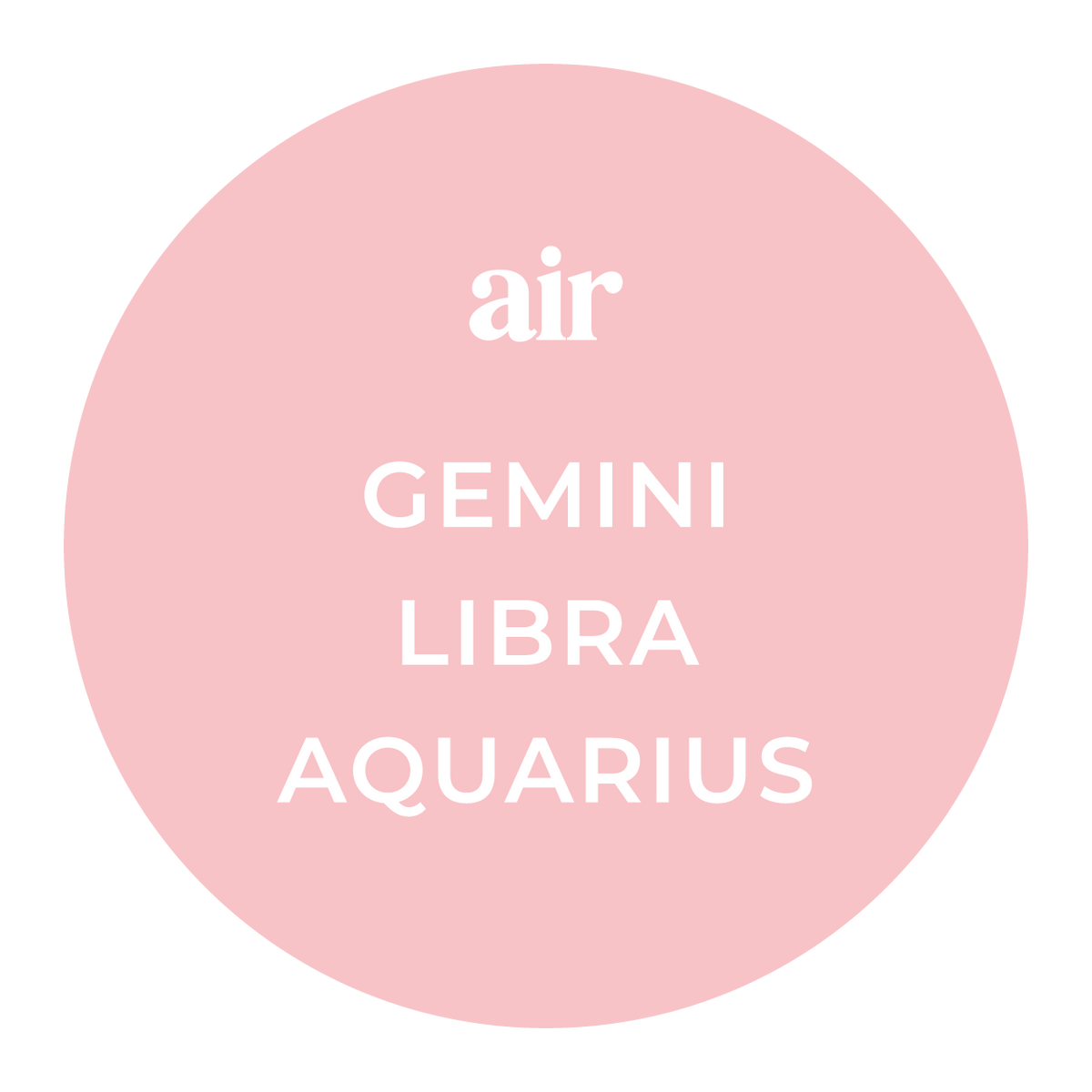 Earth Air Fragrance Oil zodiac signs chart featuring Gemini, Libra and Aquarius.