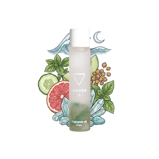 Water Element Fragrance Oil bottle with Aquamarine crystals for Smelly Balls car freshener